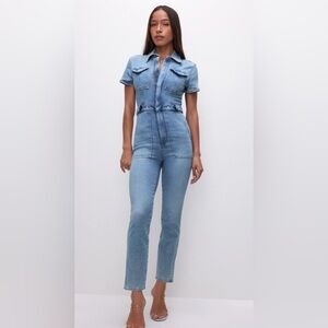 Good American Light Blue Denim Overalls